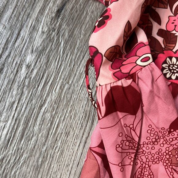 Dalia MacPhee Collared Shirt Dress Womens Red Pink Geo Floral missing Belt #148 - Picture 9 of 15
